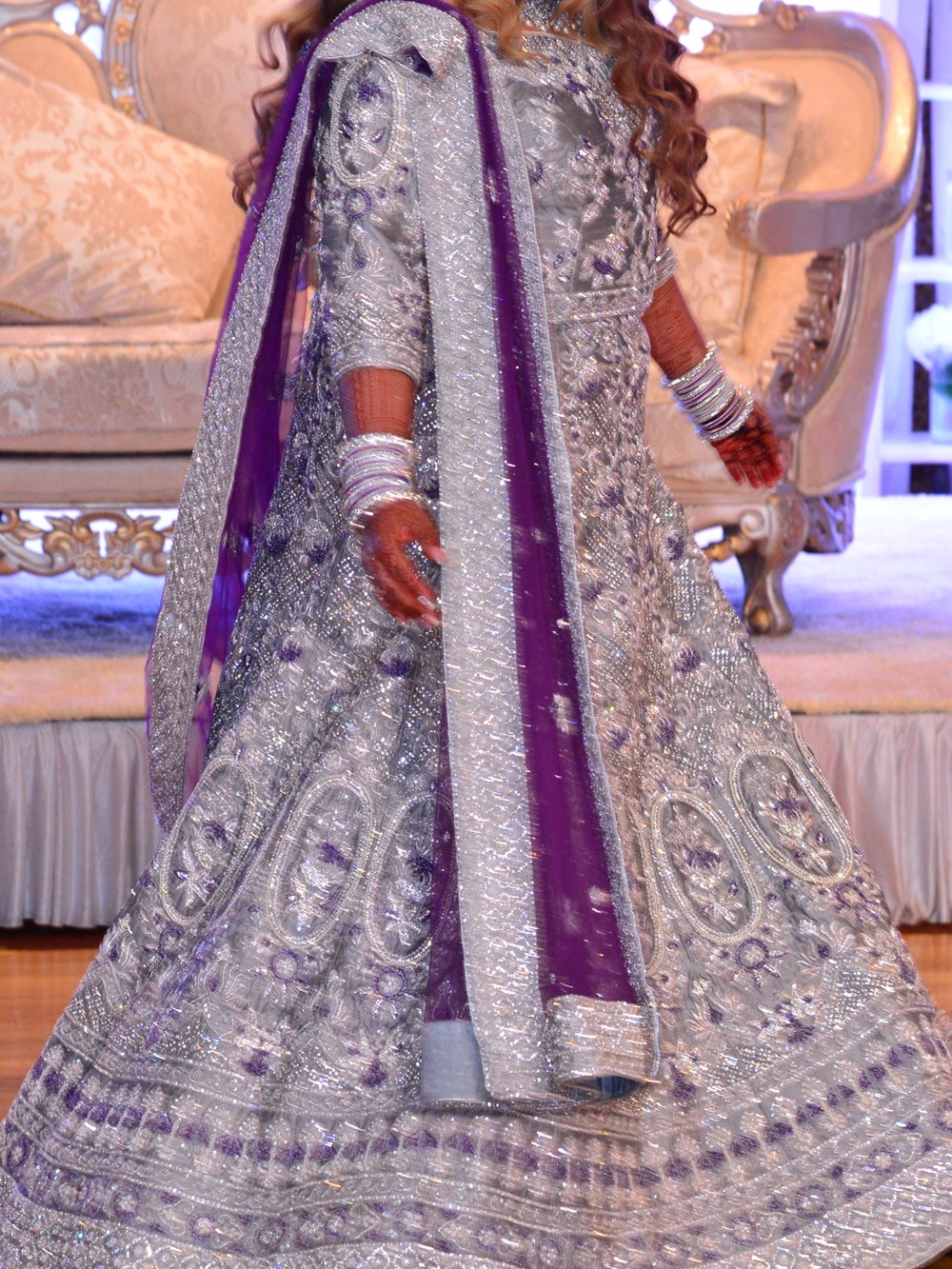 Embroidered Silver and Purple Bridal Lehenga Dress